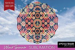 Retro Flowers Wind Spinner Sublimation PNG - Groovy Round Product Image 1