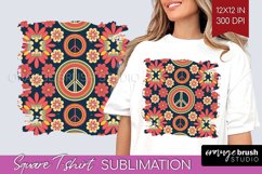 Retro Flowers Square Tshirt Background - Groovy PNG Product Image 1