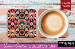 Retro Flowers Square Coaster - Groovy Coaster PNG Product Image 1