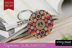 Retro Flowers Keychain PNG - Groovy Keychain Sublimation Product Image 1