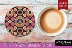 Retro Flowers Round Coaster - Groovy Coaster PNG Sublimation Product Image 1