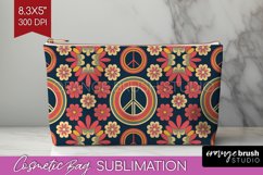 Retro Flowers Cosmetic Bag - Groovy Makeup Bag PNG Product Image 1