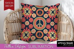 Retro Flowers Pillow Sublimation - Groovy Pillow Cover PNG Product Image 1