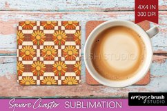 Retro Flowers Square Coaster - Groovy Coaster PNG Product Image 1