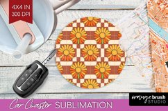 Retro Flowers Car Coaster - Groovy Coaster PNG Sublimation Product Image 1