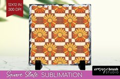 Retro Flowers Slate PNG - Groovy Square Slate Sublimation Product Image 1