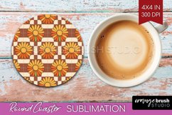 Retro Flowers Round Coaster - Groovy Coaster PNG Sublimation Product Image 1