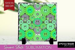 Retro Flowers Slate PNG - Groovy Square Slate Sublimation Product Image 1