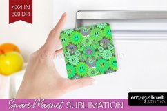 Retro Flowers Magnet Sublimation - Groovy Square Magnet PNG Product Image 1