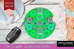 Retro Flowers Car Coaster - Groovy Coaster PNG Sublimation Product Image 1