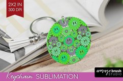 Retro Flowers Keychain PNG - Groovy Keychain Sublimation Product Image 1