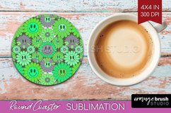 Retro Flowers Round Coaster - Groovy Coaster PNG Sublimation Product Image 1