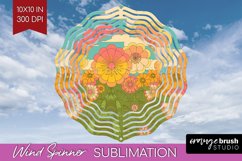 Retro Flowers Wind Spinner Sublimation PNG - Groovy Round Product Image 1