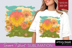 Retro Flowers Square Tshirt Background - Groovy PNG Product Image 1