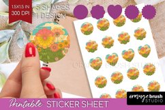 Retro Flowers Round Sticker - Groovy Printable Sticker Sheet Product Image 1