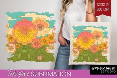 Retro Flowers Tote Bag - Groovy Tote Bag PNG Sublimation Product Image 1