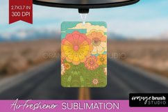 Retro Flowers Air Freshener PNG - Groovy PNG Sublimation Product Image 1