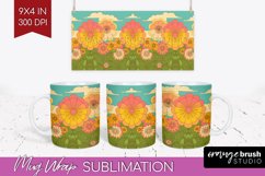 Retro Flowers Mug Wrap - Groovy Mug PNG Sublimation Product Image 1