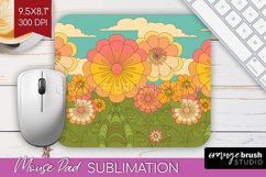 Retro Flowers Mouse Pad Sublimation - Groovy Mousepad PNG Product Image 1