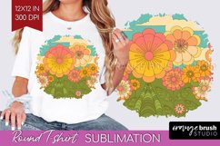 Retro Flowers Round Tshirt Background - Groovy PNG Product Image 1