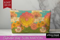 Retro Flowers Cosmetic Bag - Groovy Makeup Bag PNG Product Image 1