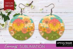 Retro Flowers Round Earrings - Groovy PNG Sublimation Product Image 1