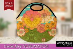 Retro Flowers Lunch Bag - Groovy Lunch Bug PNG Sublimation Product Image 1