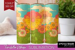 Retro Flowers Tumbler Wrap - Groovy Tumbler PNG Sublimation Product Image 1