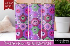 Retro Flowers Tumbler Wrap - Groovy Tumbler PNG Sublimation Product Image 1