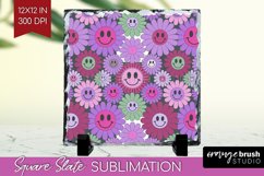 Retro Flowers Slate PNG - Groovy Square Slate Sublimation Product Image 1