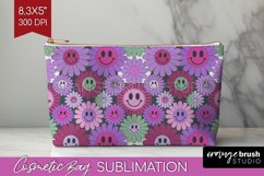 Retro Flowers Cosmetic Bag - Groovy Makeup Bag PNG Product Image 1