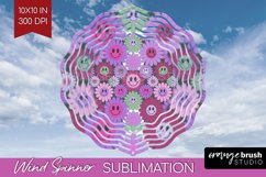Retro Flowers Wind Spinner Sublimation PNG - Groovy Round Product Image 1