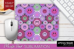 Retro Flowers Mouse Pad Sublimation - Groovy Mousepad PNG Product Image 1