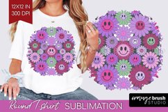 Retro Flowers Round Tshirt Background - Groovy PNG Product Image 1