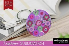 Retro Flowers Keychain PNG - Groovy Keychain Sublimation Product Image 1