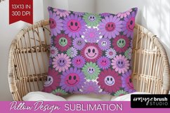 Retro Flowers Pillow Sublimation - Groovy Pillow Cover PNG Product Image 1