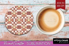 Retro Flowers Round Coaster - Groovy Coaster PNG Sublimation Product Image 1