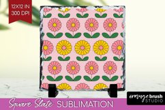 Retro Flowers Slate PNG - Groovy Square Slate Sublimation Product Image 1