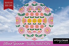 Retro Flowers Wind Spinner Sublimation PNG - Groovy Round Product Image 1
