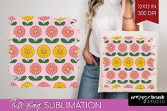 Retro Flowers Tote Bag - Groovy Tote Bag PNG Sublimation Product Image 1