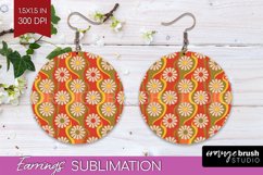 Retro Flowers Round Earrings - Groovy PNG Sublimation Product Image 1