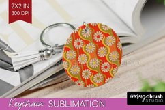 Retro Flowers Keychain PNG - Groovy Keychain Sublimation Product Image 1