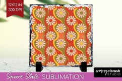 Retro Flowers Slate PNG - Groovy Square Slate Sublimation Product Image 1