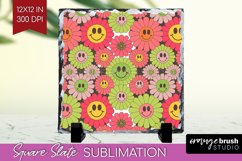 Retro Flowers Slate PNG - Groovy Square Slate Sublimation Product Image 1