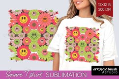 Retro Flowers Square Tshirt Background - Groovy PNG Product Image 1