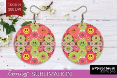 Retro Flowers Round Earrings - Groovy PNG Sublimation Product Image 1