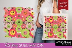 Retro Flowers Tote Bag - Groovy Tote Bag PNG Sublimation Product Image 1