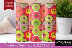 Retro Flowers Tumbler Wrap - Groovy Tumbler PNG Sublimation Product Image 1