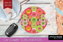 Retro Flowers Car Coaster - Groovy Coaster PNG Sublimation Product Image 1