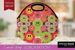 Retro Flowers Lunch Bag - Groovy Lunch Bug PNG Sublimation Product Image 1